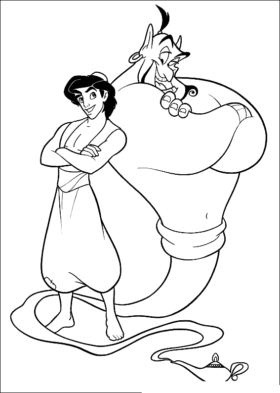 Malvorlagen Aladdin und magische Genie