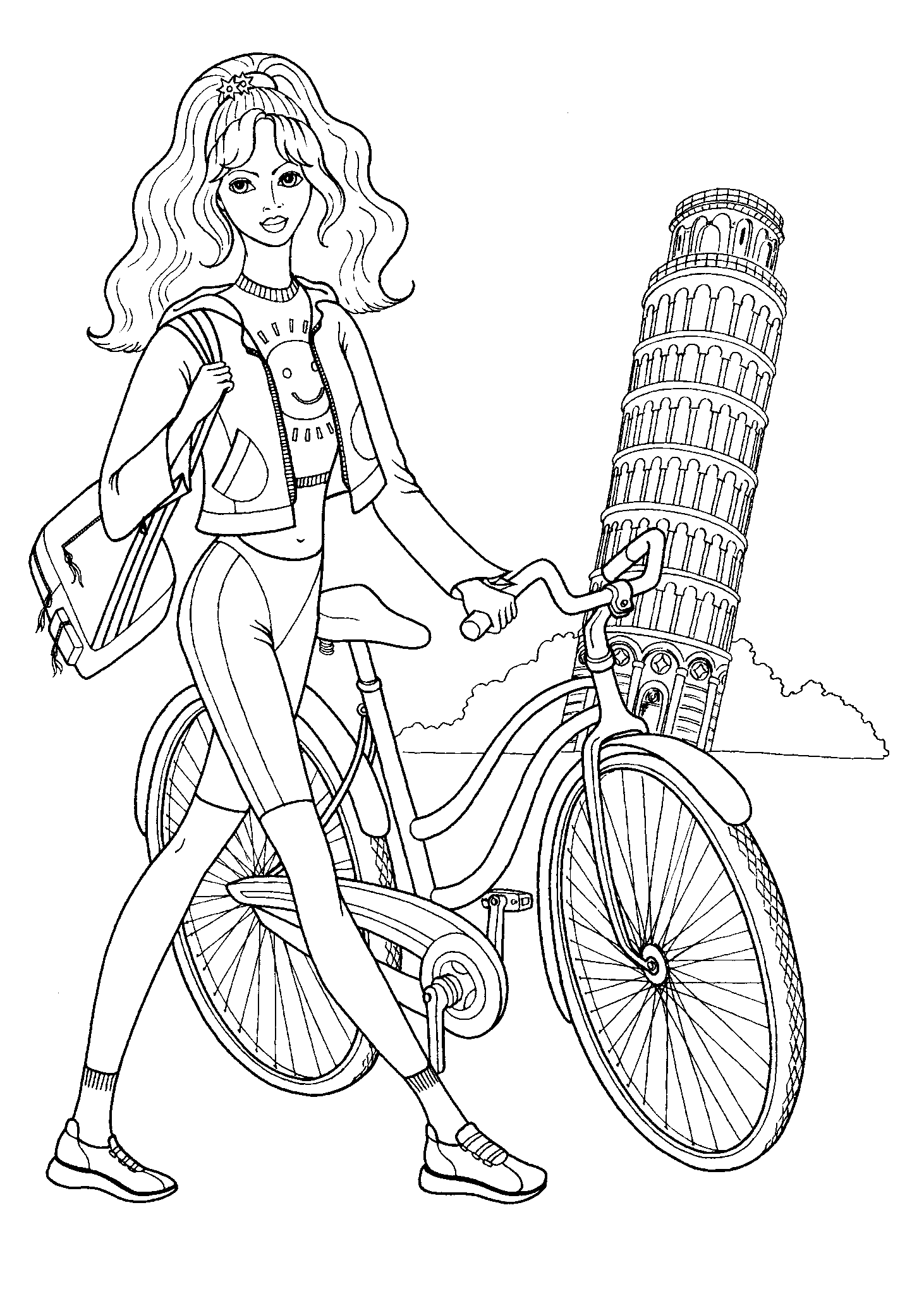 malvorlagen  mädchen mit einem fahrrad