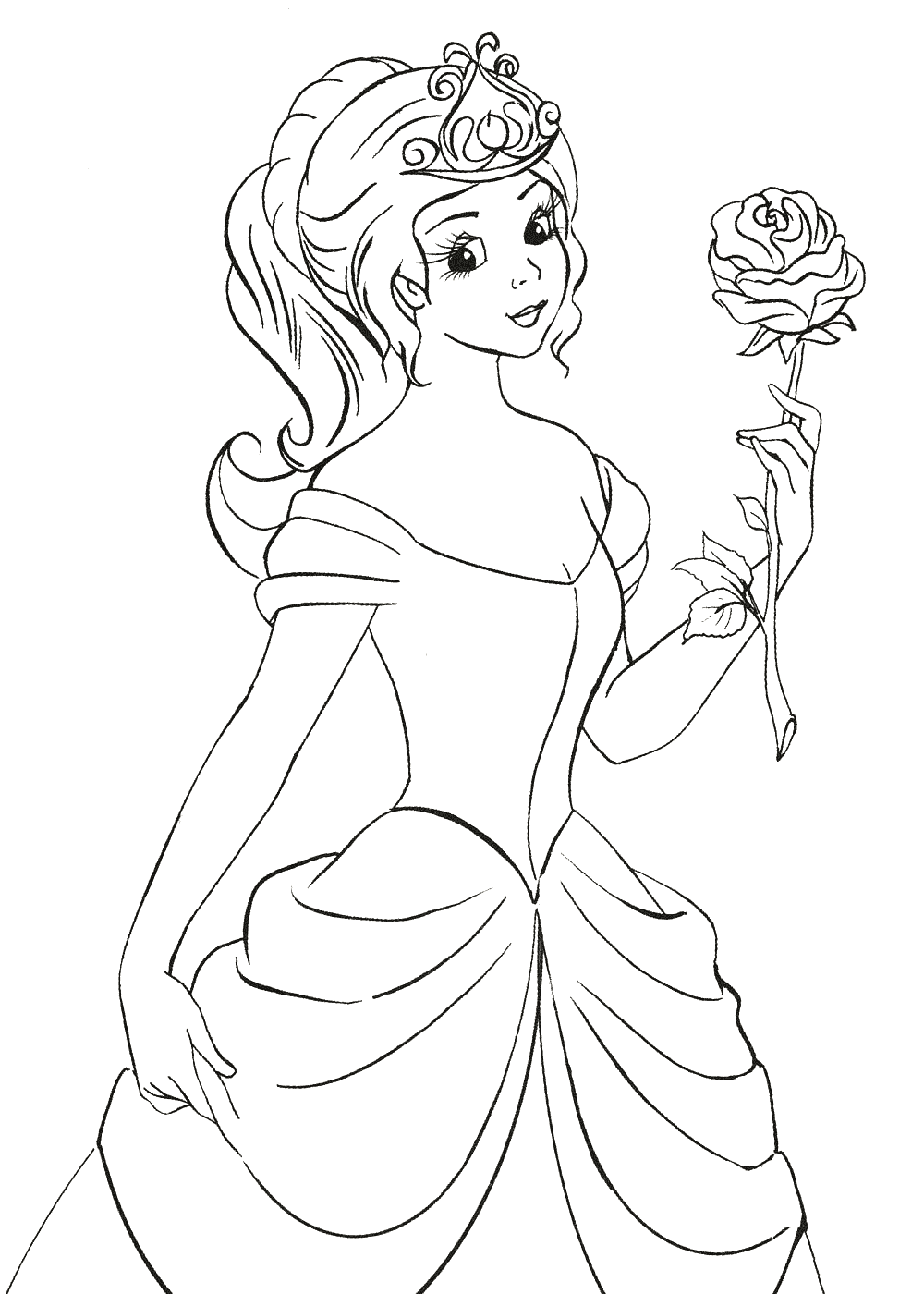 malvorlagen  princess hält eine rose