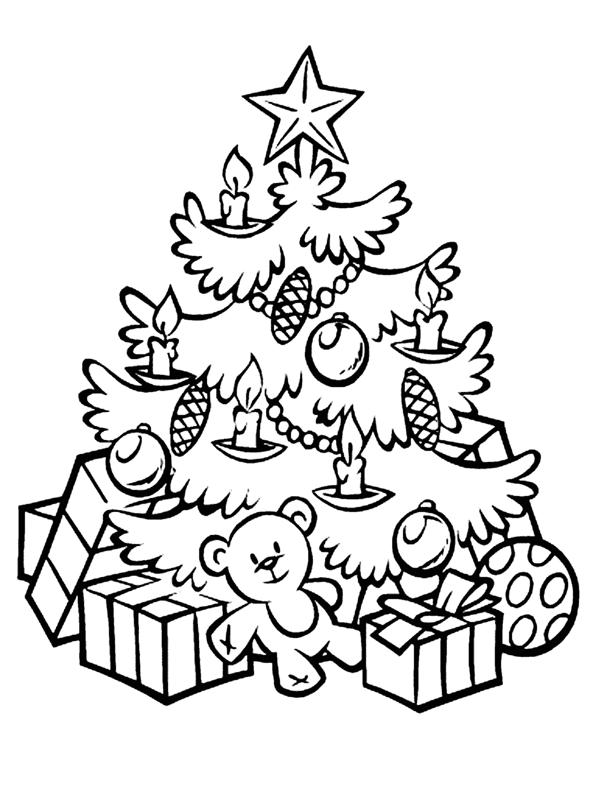Malvorlagen - Weihnachtsbaum und viele Geschenke