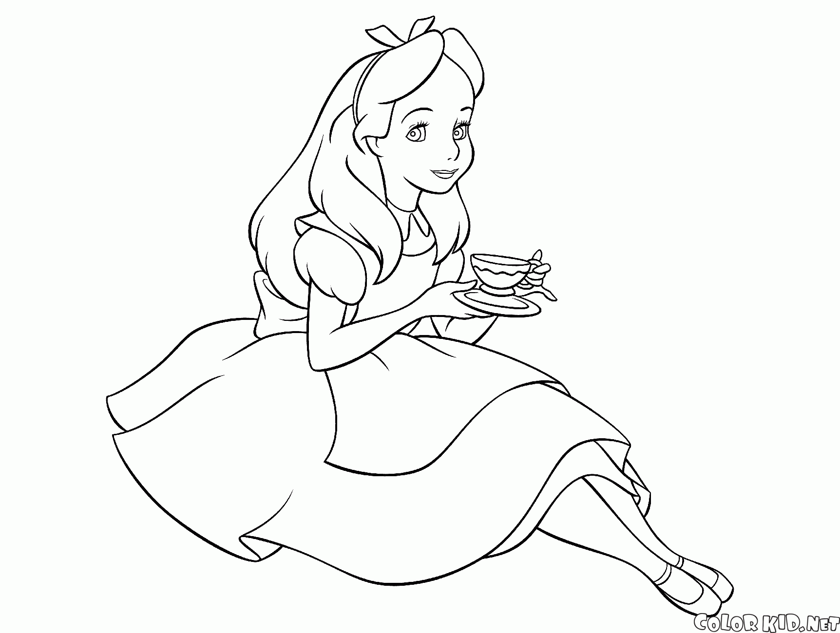 Alice mit einer Tasse in der Hand