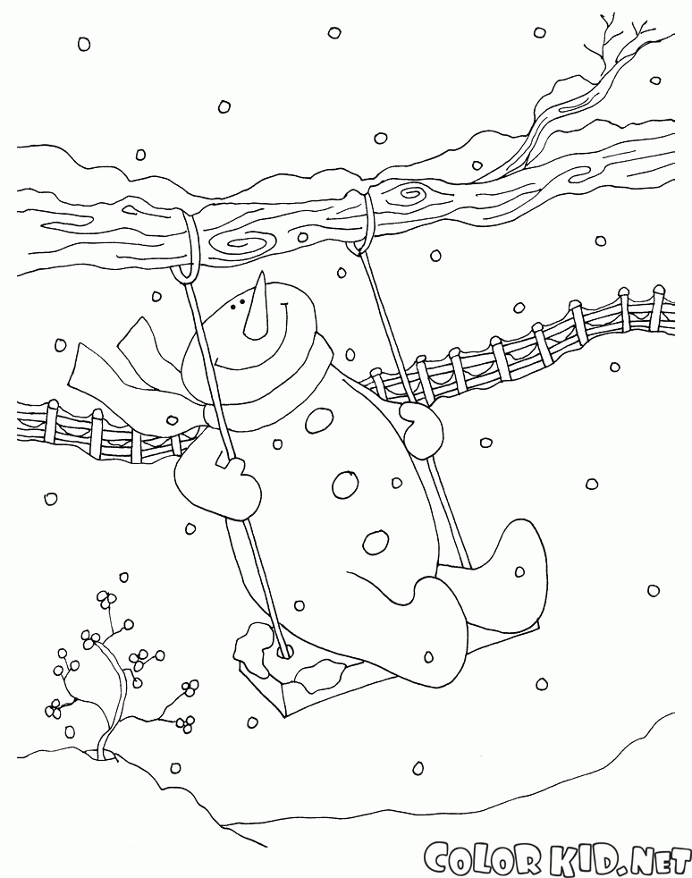 Schneemann auf einer Schaukel