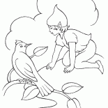 Elf im Gespräch mit einem Vogel