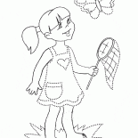 Mädchen mit einem Schmetterlingsnetz Jagd nach einem Schmetterling