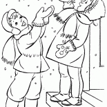 Kinder fangen Schneeflocken